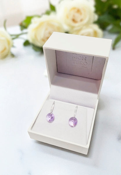 Aros Punto De Luz Plata Italiana 925 Cristal Genuino Violeta