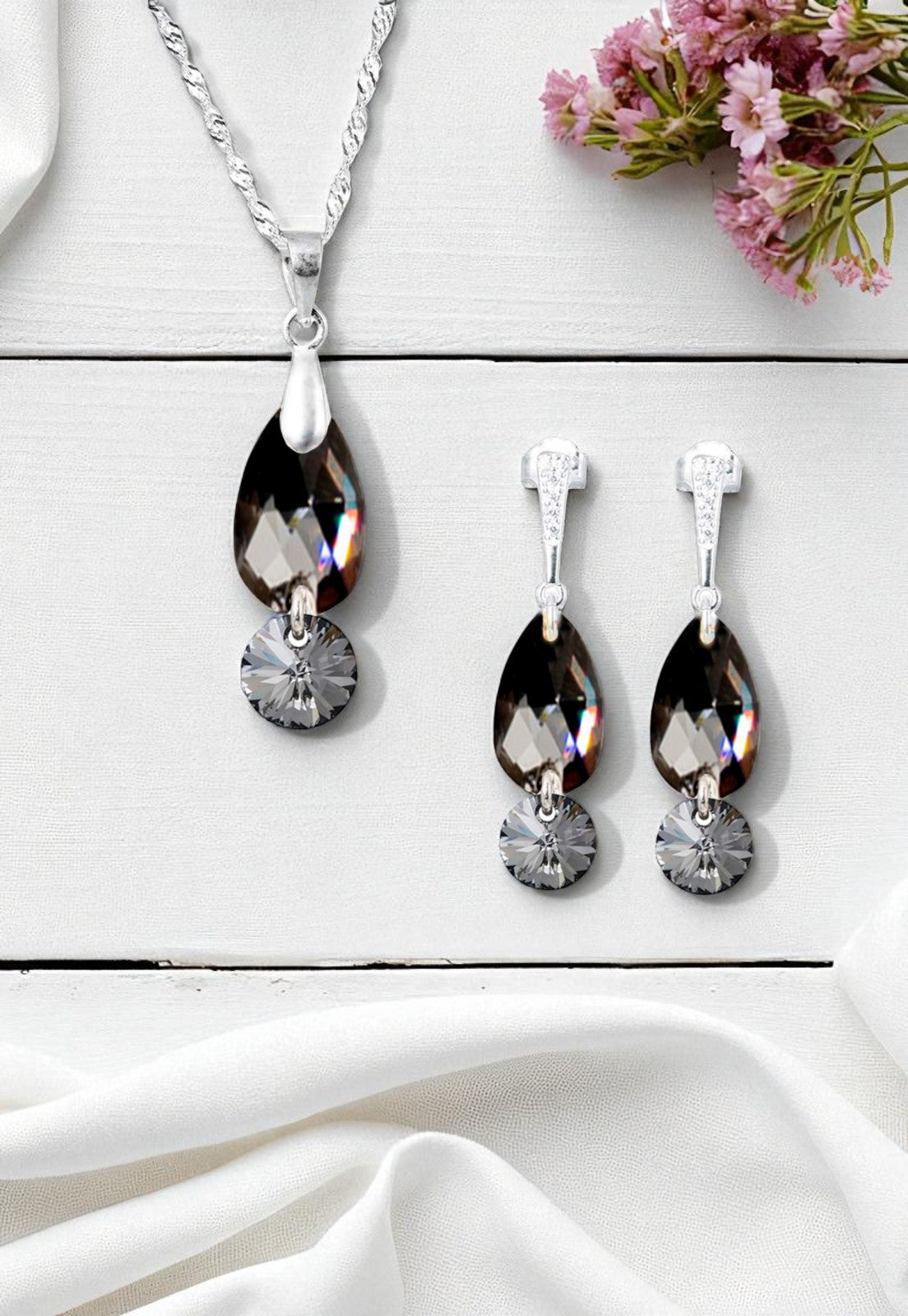 Conjunto Manuela Plata 925 Cristal Genuino Silver Night