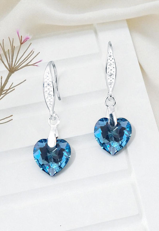 Aros Amor Plata Italiana 925 Cristal Genuino Aquamarine