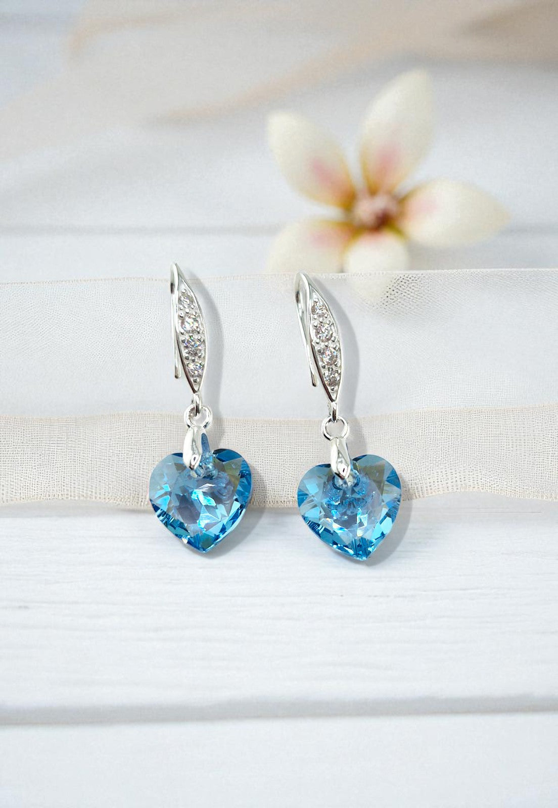 Aros Amor Plata Italiana 925 Cristal Genuino Aquamarine