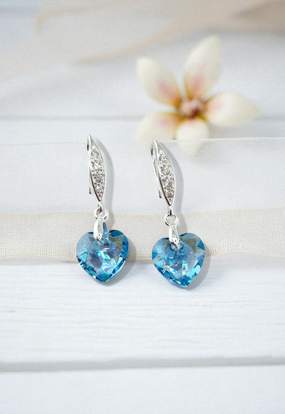 Aros Amor Plata Italiana 925 Cristal Genuino Aquamarine