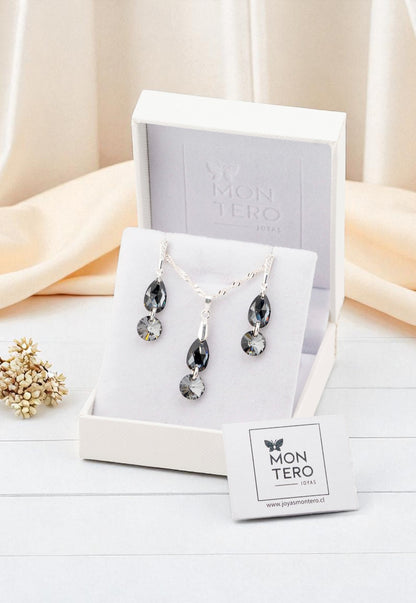 Conjunto Manuela Plata 925 Cristal Genuino Silver Night