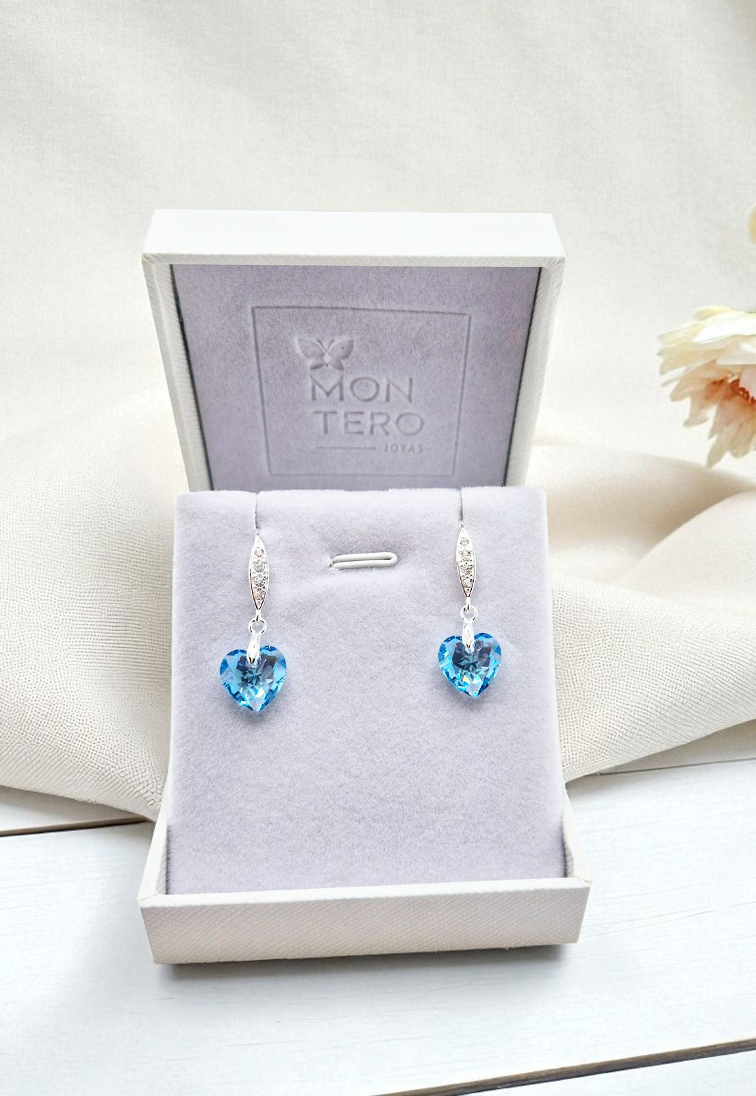 Aros Amor Plata Italiana 925 Cristal Genuino Aquamarine