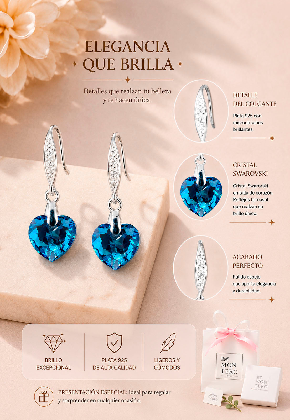 Aros Amor Plata 925 Cristal Swarovski® Aquamarine