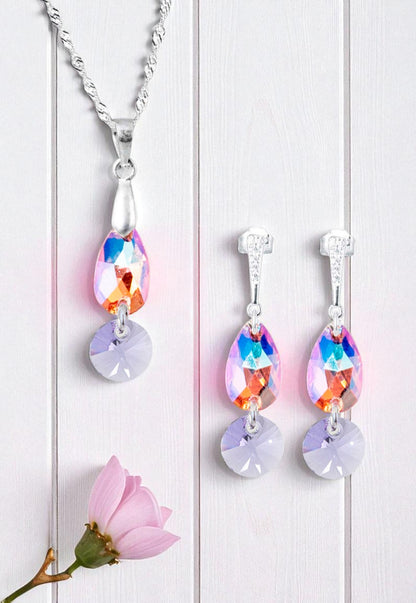 Conjunto Manuela Plata 925 Cristal Genuinos Light Rose