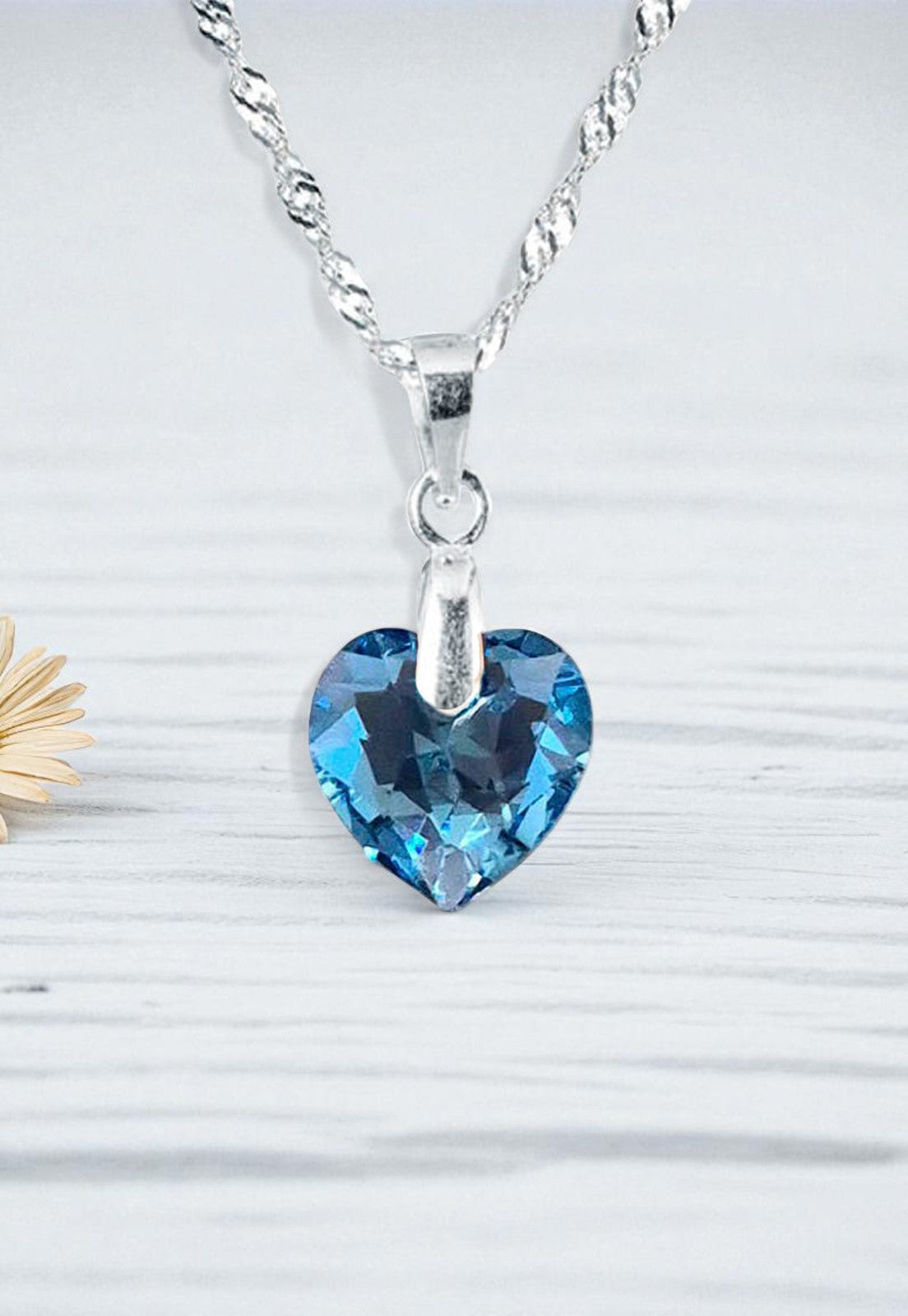 Collar Amor Plata Italiana 925 Cristal Genuino Aquamarine