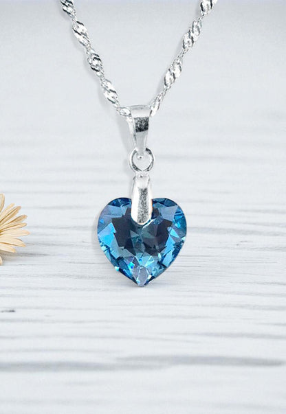 Collar Amor Plata Italiana 925 Cristal Genuino Aquamarine