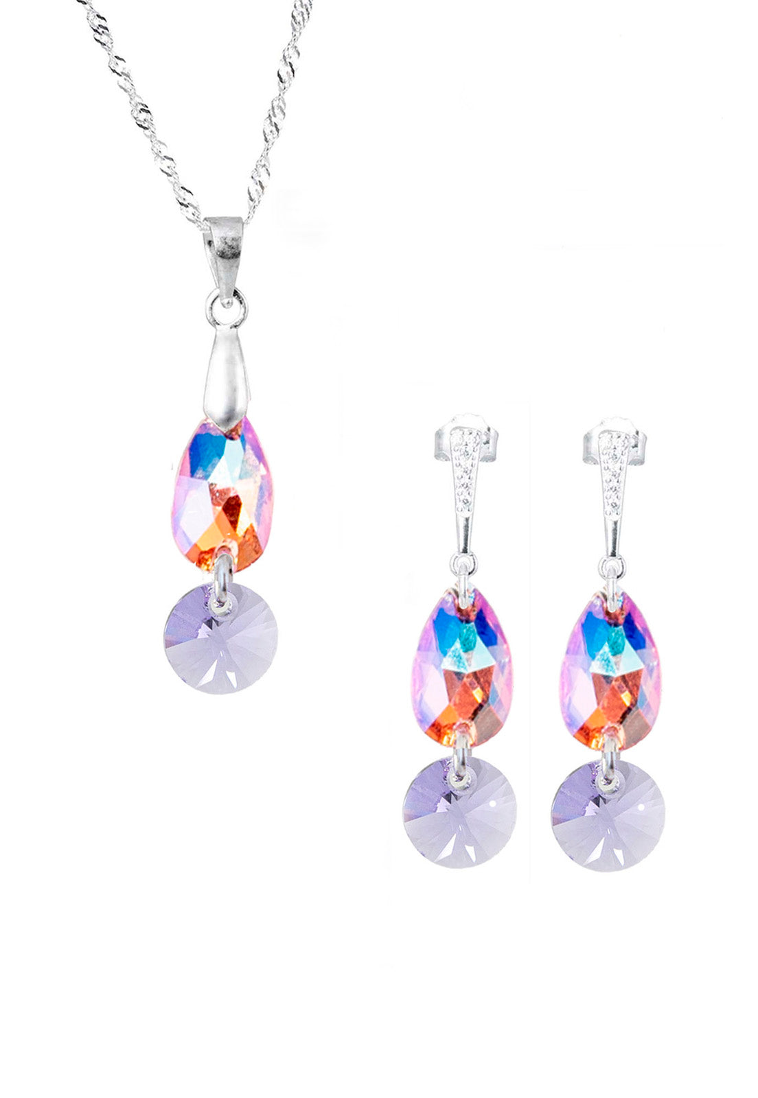 Conjunto Manuela Plata 925 Cristal Genuinos Light Rose