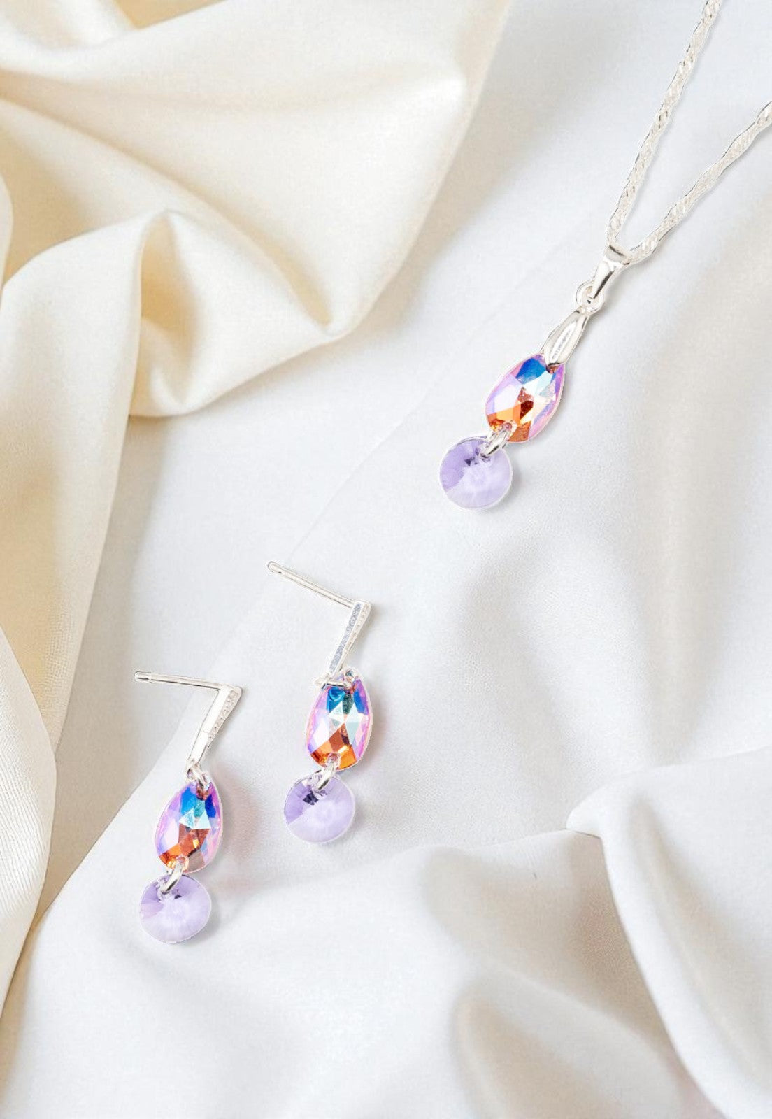 Conjunto Manuela Plata 925 Cristal Genuinos Light Rose