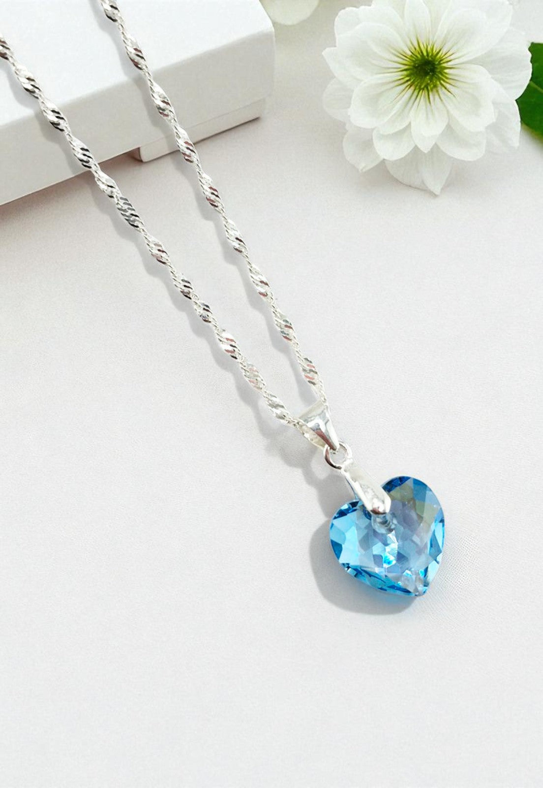 Collar Amor Plata Italiana 925 Cristal Genuino Aquamarine