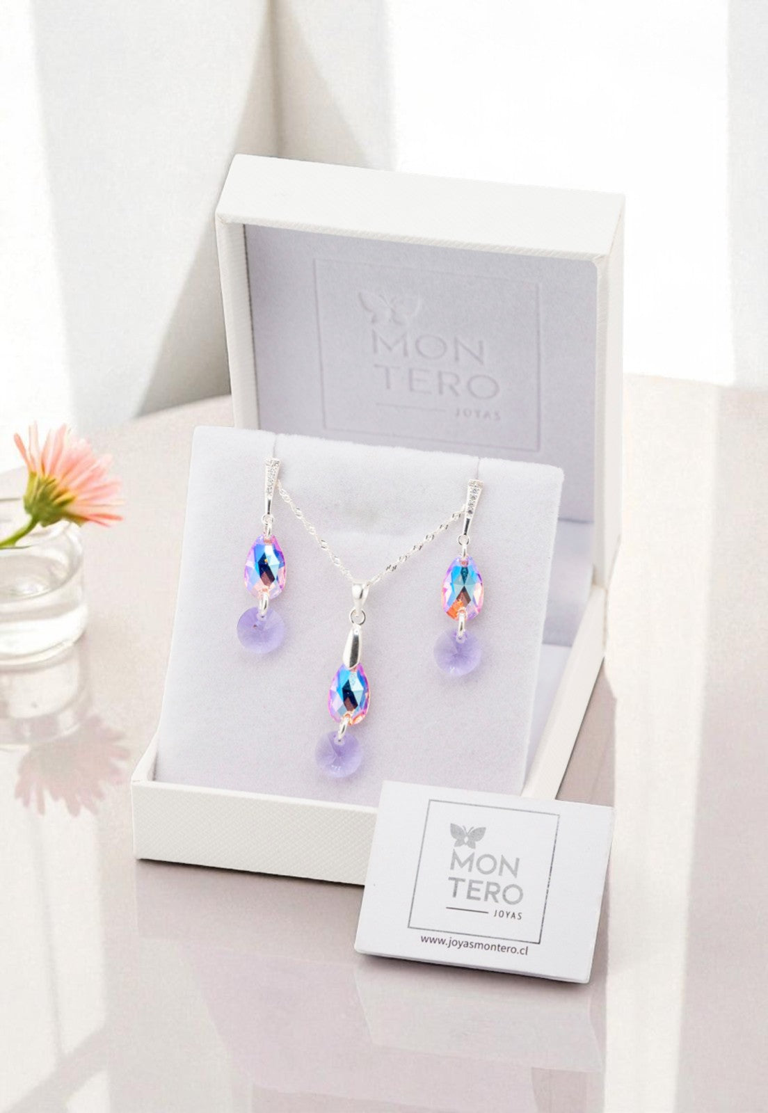 Conjunto Manuela Plata 925 Cristal Genuinos Light Rose