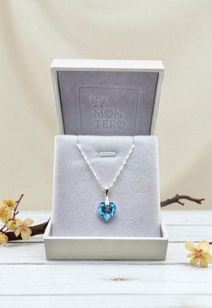Collar Amor Plata Italiana 925 Cristal Genuino Aquamarine