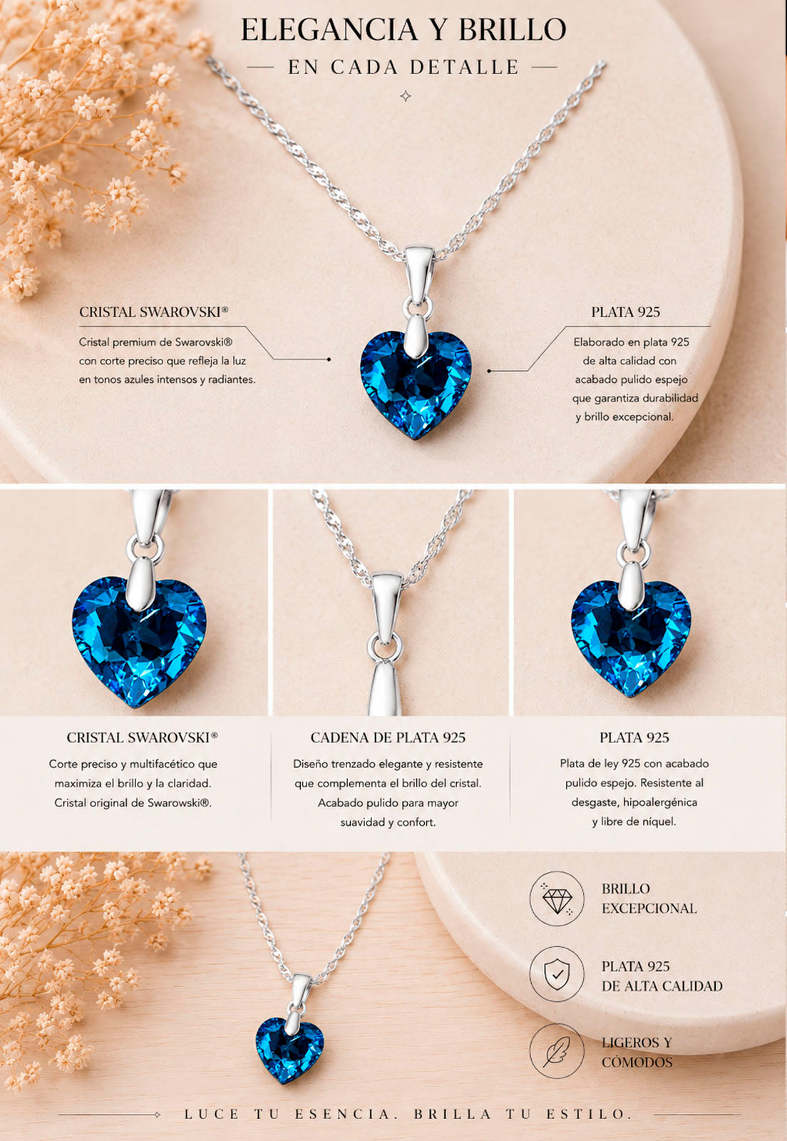 Collar Amor Plata 925 Cristal Swarovski® Aquamarine