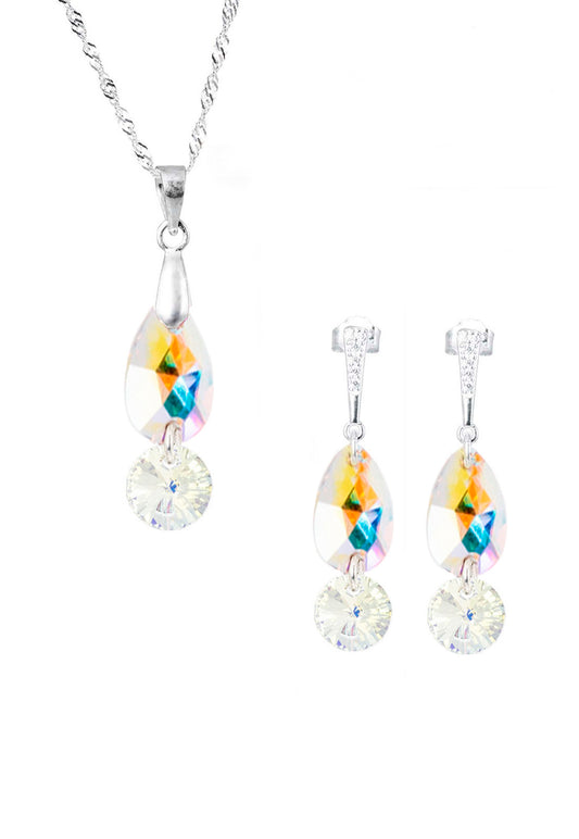 Conjunto Manuela Plata 925 Cristal Genuino Aurora Boreal