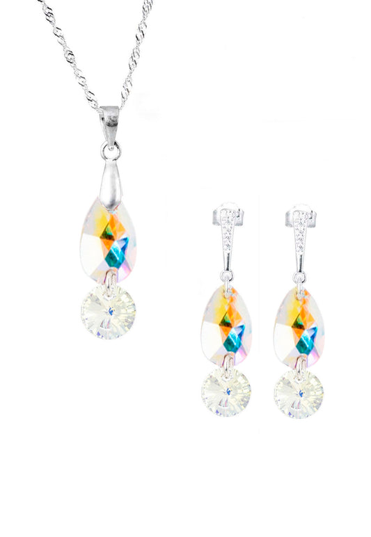Conjunto Manuela Plata 925 Cristal Swarovski®  Aurora Boreal