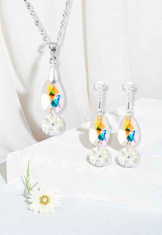 Conjunto Manuela Plata 925 Cristal Genuino Aurora Boreal