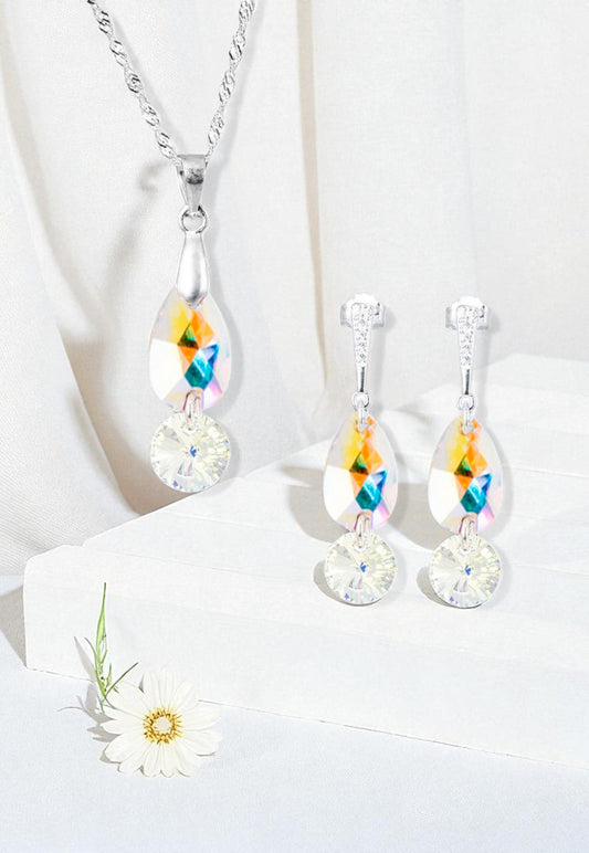 Conjunto Manuela Plata 925 Cristal Swarovski®  Aurora Boreal
