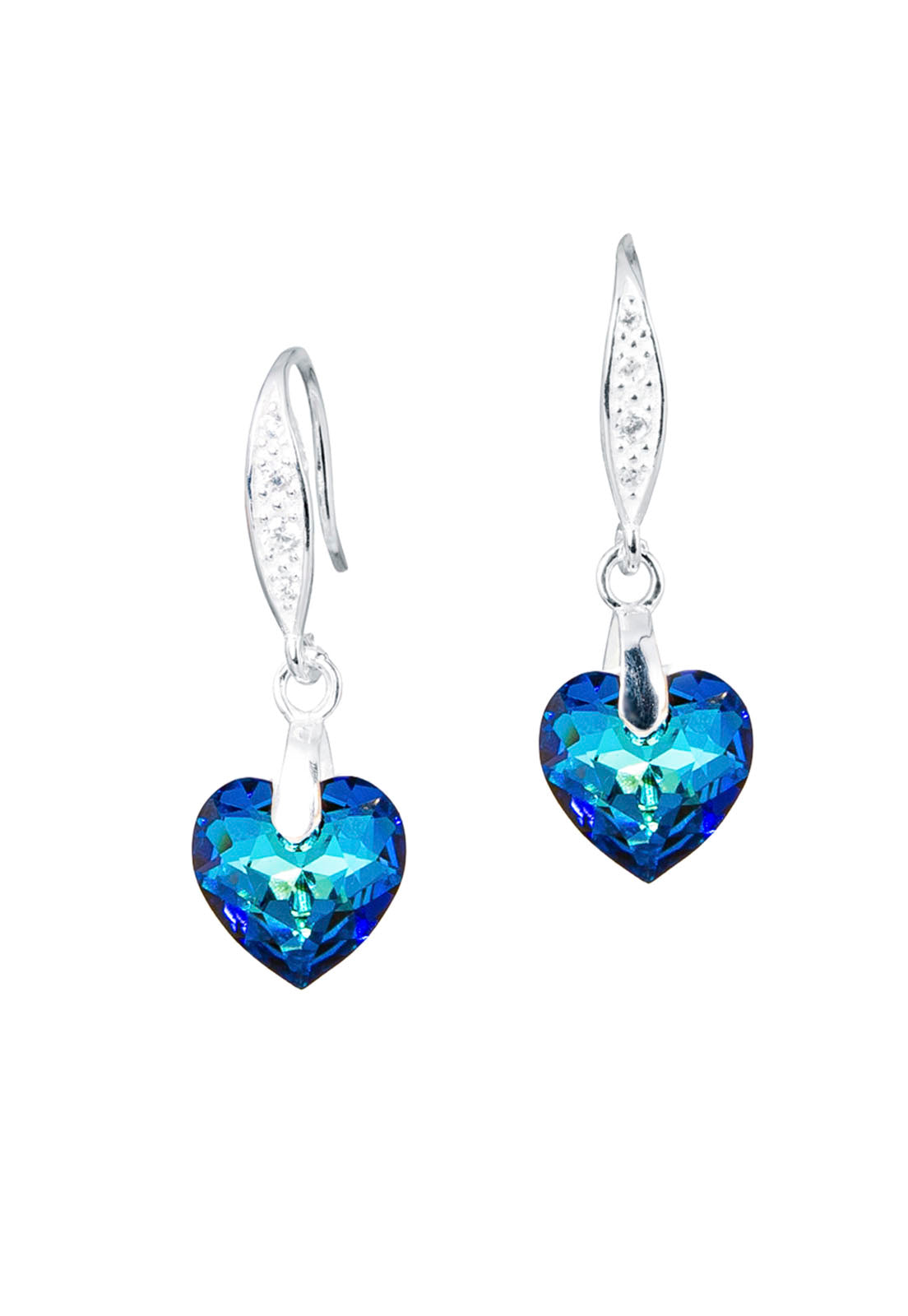 Aros Amor Plata 925 Cristales Genuinos Bermuda Blue