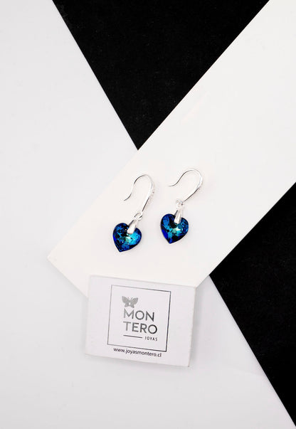 Aros Amor Plata 925 Cristales Genuinos Bermuda Blue