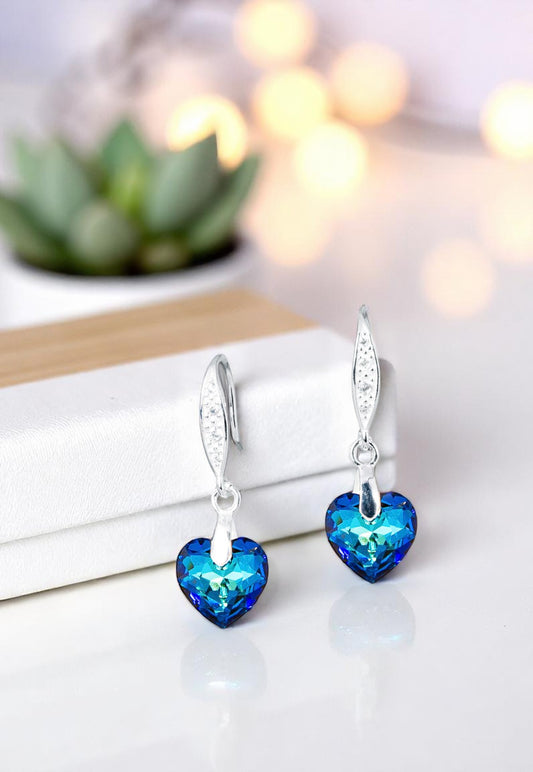 Aros Amor Plata 925 Cristales Genuinos Bermuda Blue