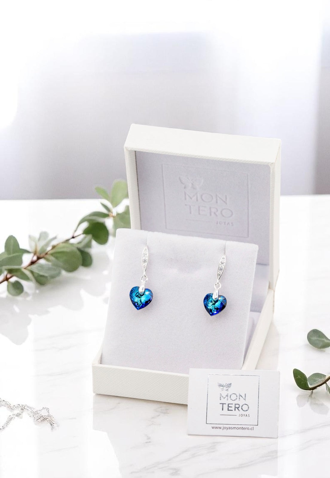 Aros Amor Plata 925 Cristales Genuinos Bermuda Blue