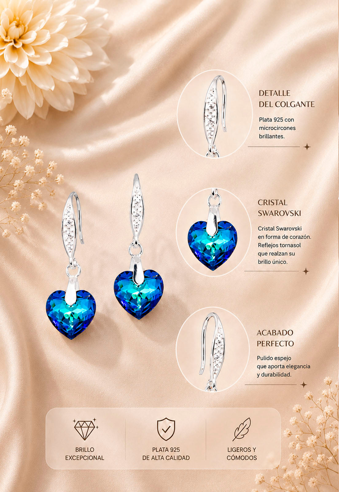 Aros Amor Plata 925 Cristal Swarovski® Bermuda Blue