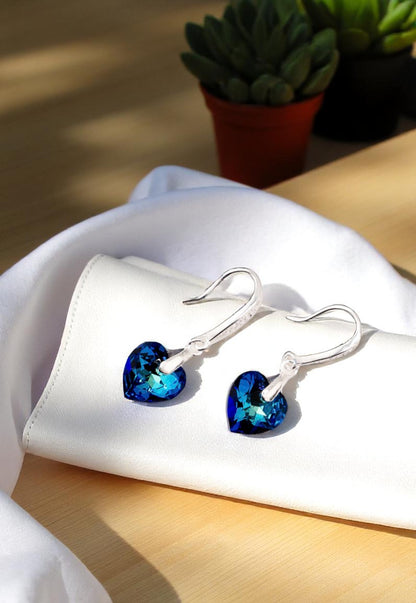 Aros Amor Plata 925 Cristales Genuinos Bermuda Blue