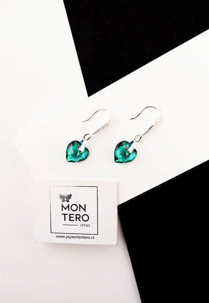 Aros Amor Plata 925 Cristales Genuinos Emerald