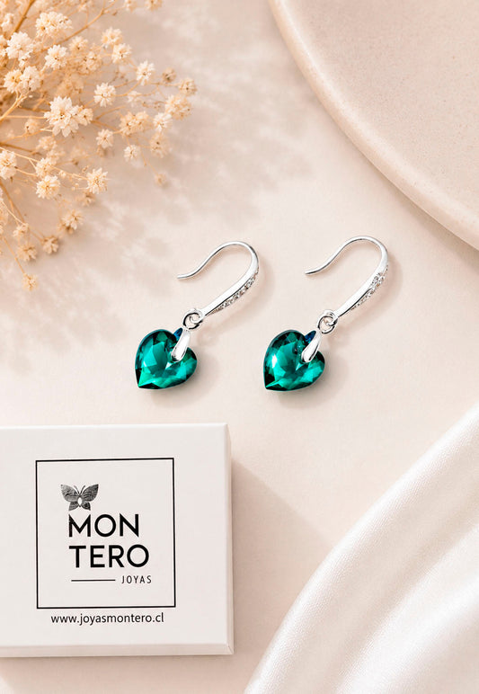 Aros Amor Plata 925 Cristal Swarovski® Emerald