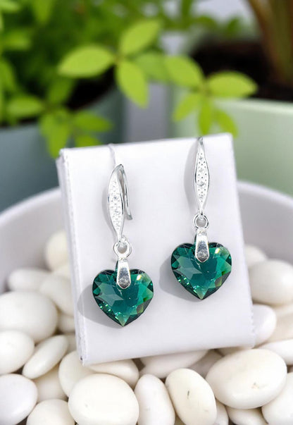 Aros Amor Plata 925 Cristales Genuinos Emerald