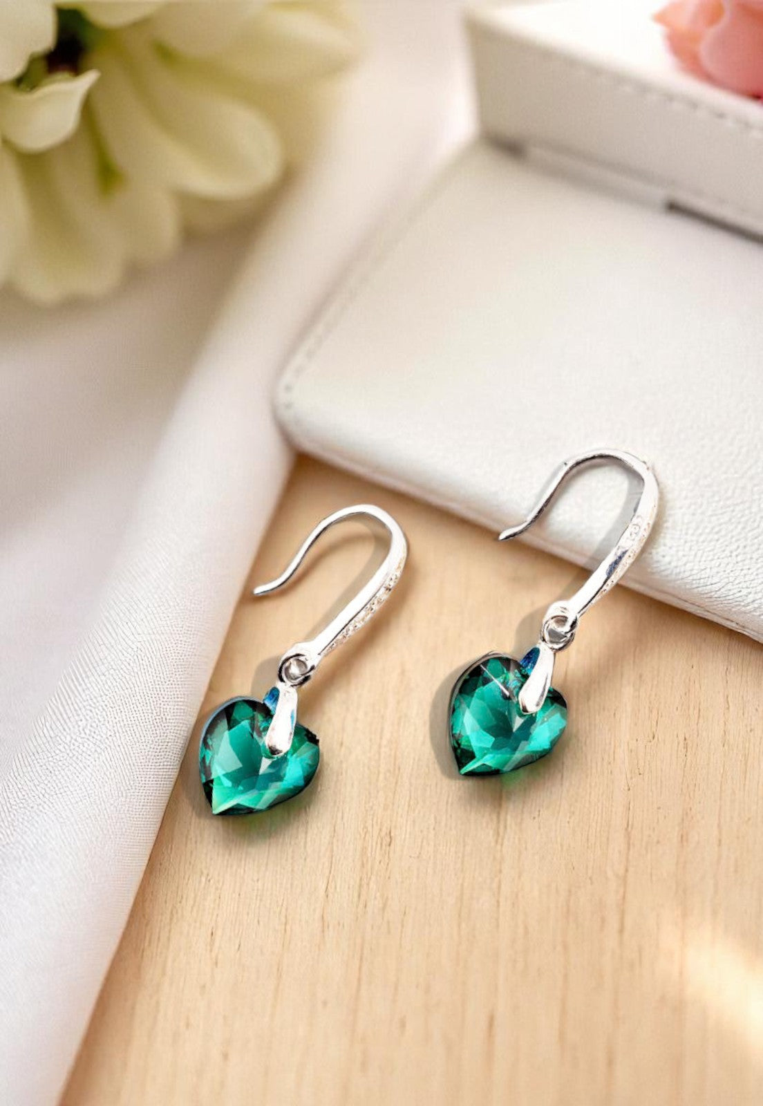 Aros Amor Plata 925 Cristales Genuinos Emerald