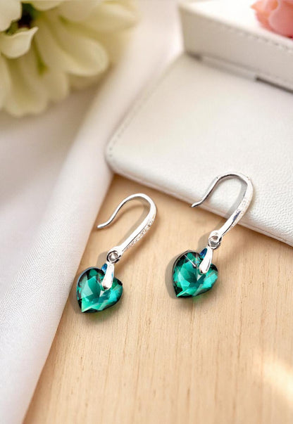 Aros Amor Plata 925 Cristales Genuinos Emerald