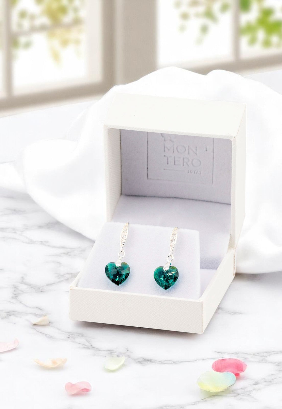 Aros Amor Plata 925 Cristales Genuinos Emerald