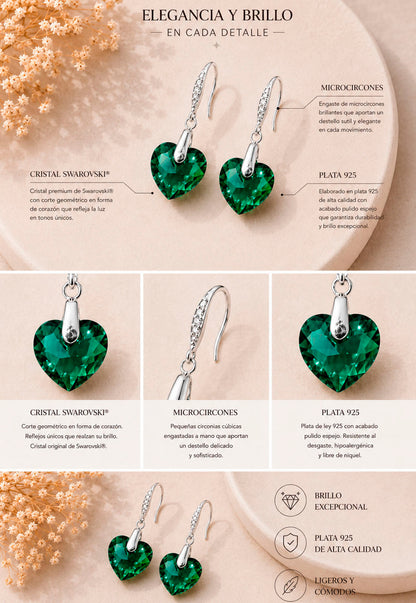 Aros Amor Plata 925 Cristal Swarovski® Emerald