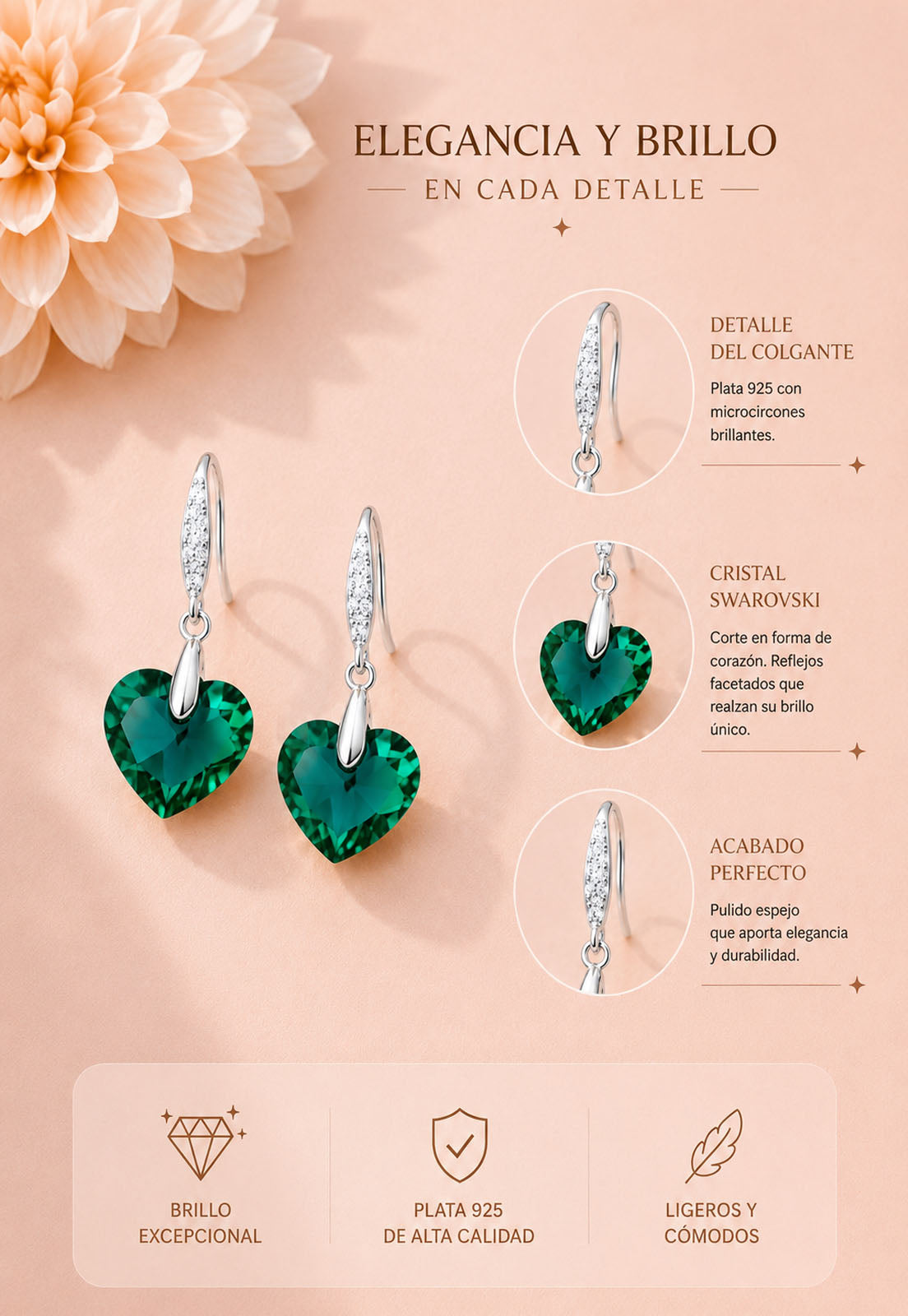 Aros Amor Plata 925 Cristal Swarovski® Emerald
