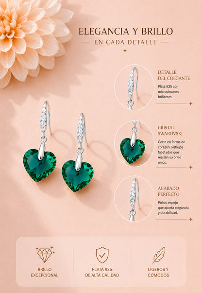Aros Amor Plata 925 Cristal Swarovski® Emerald