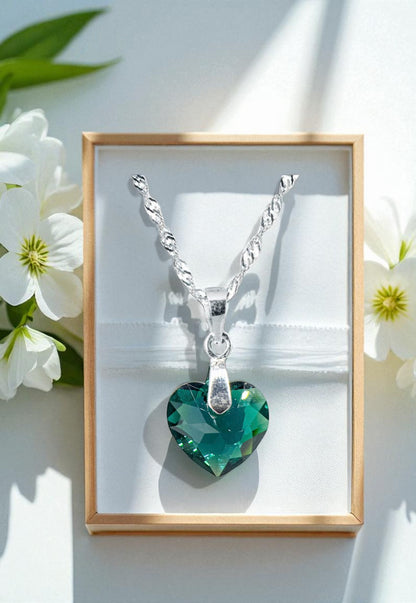 Collar Amor Plata 925 Cristal Genuino Emerald