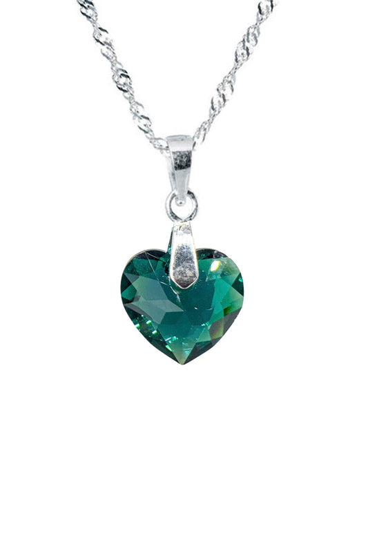 Collar Amor Plata 925 Cristal Genuino Emerald