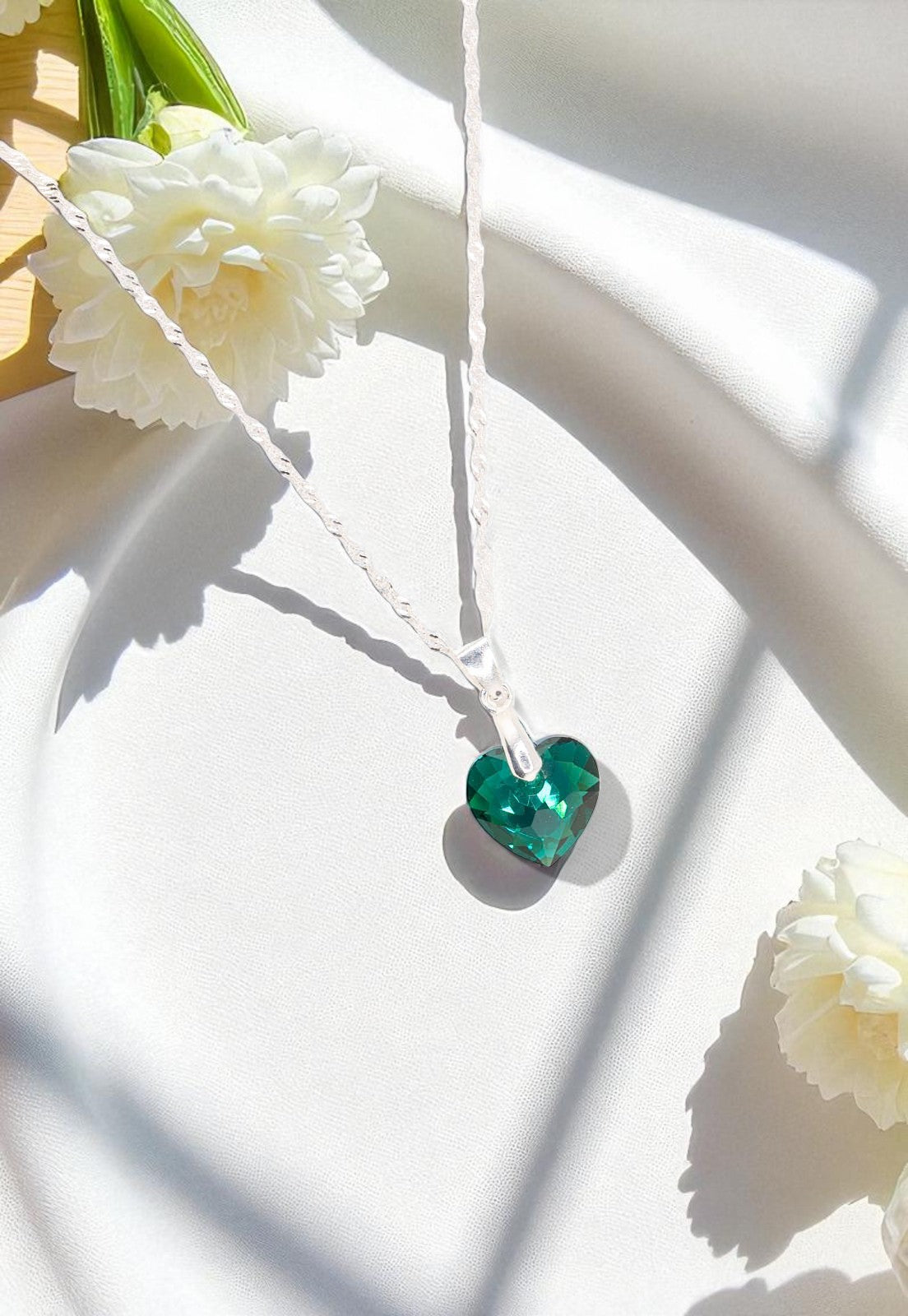 Collar Amor Plata 925 Cristal Genuino Emerald