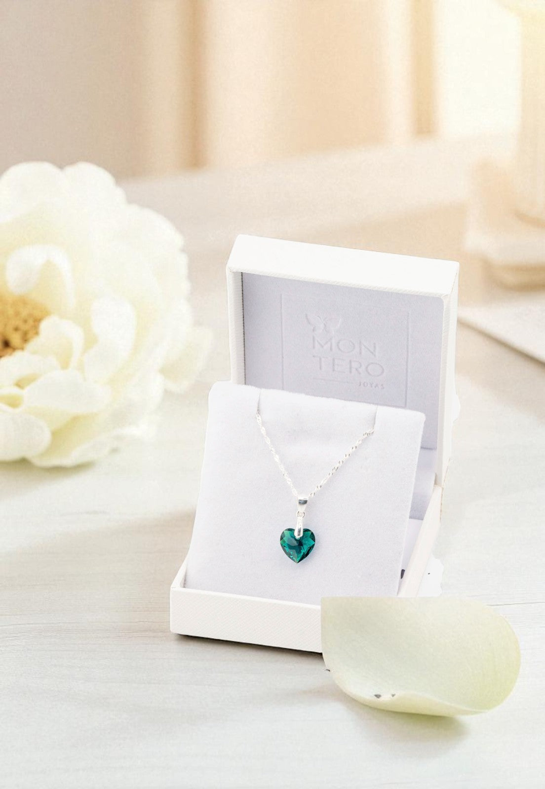 Collar Amor Plata 925 Cristal Genuino Emerald