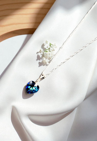 Collar Amor Plata 925 Cristal Genuino Bermuda Blue