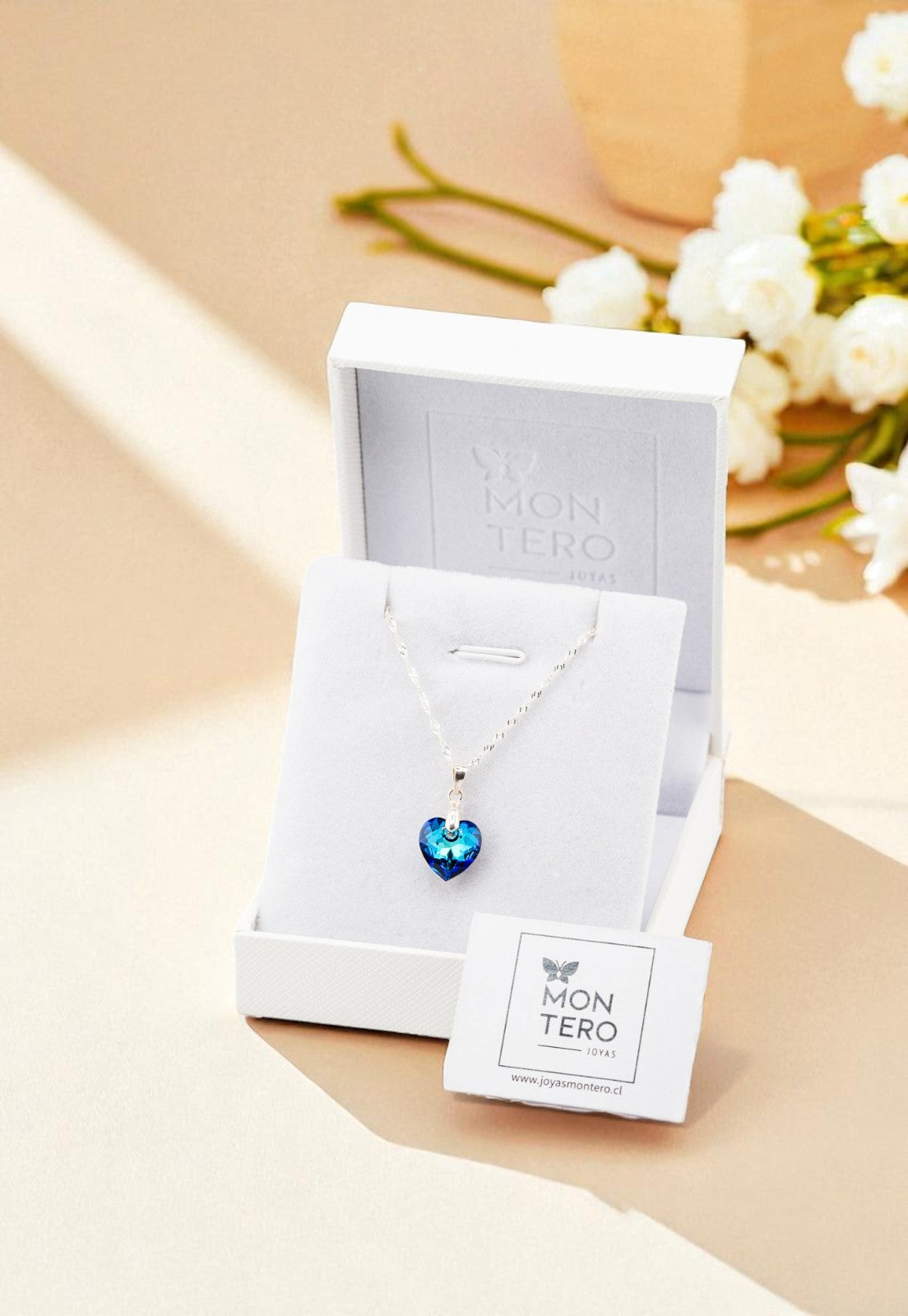 Collar Amor Plata 925 Cristal Genuino Bermuda Blue