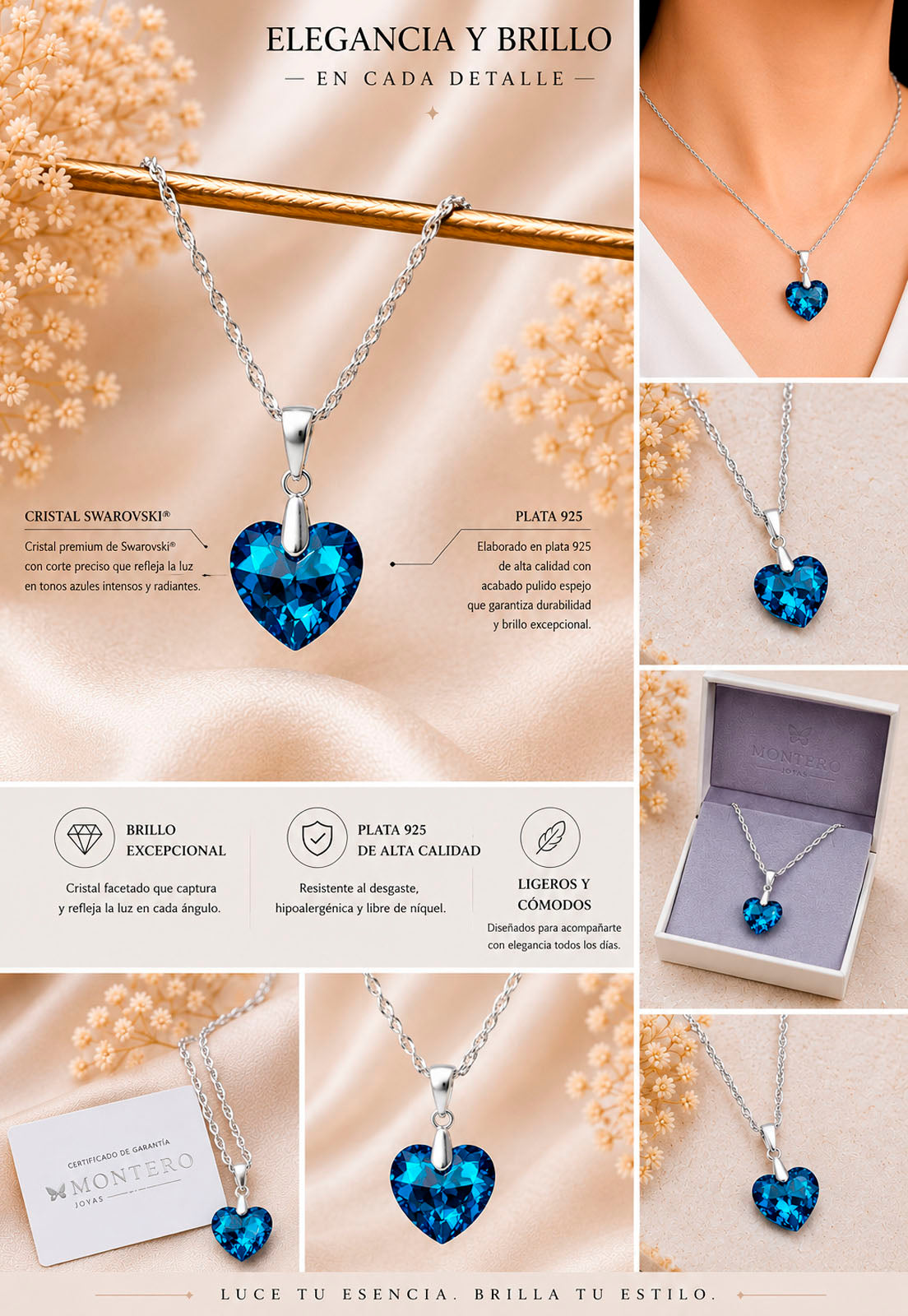 Collar Amor Plata 925 Cristal Swarovski® Bermuda Blue