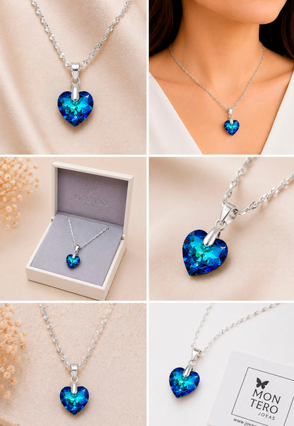 Collar Amor Plata 925 Cristal Swarovski® Bermuda Blue