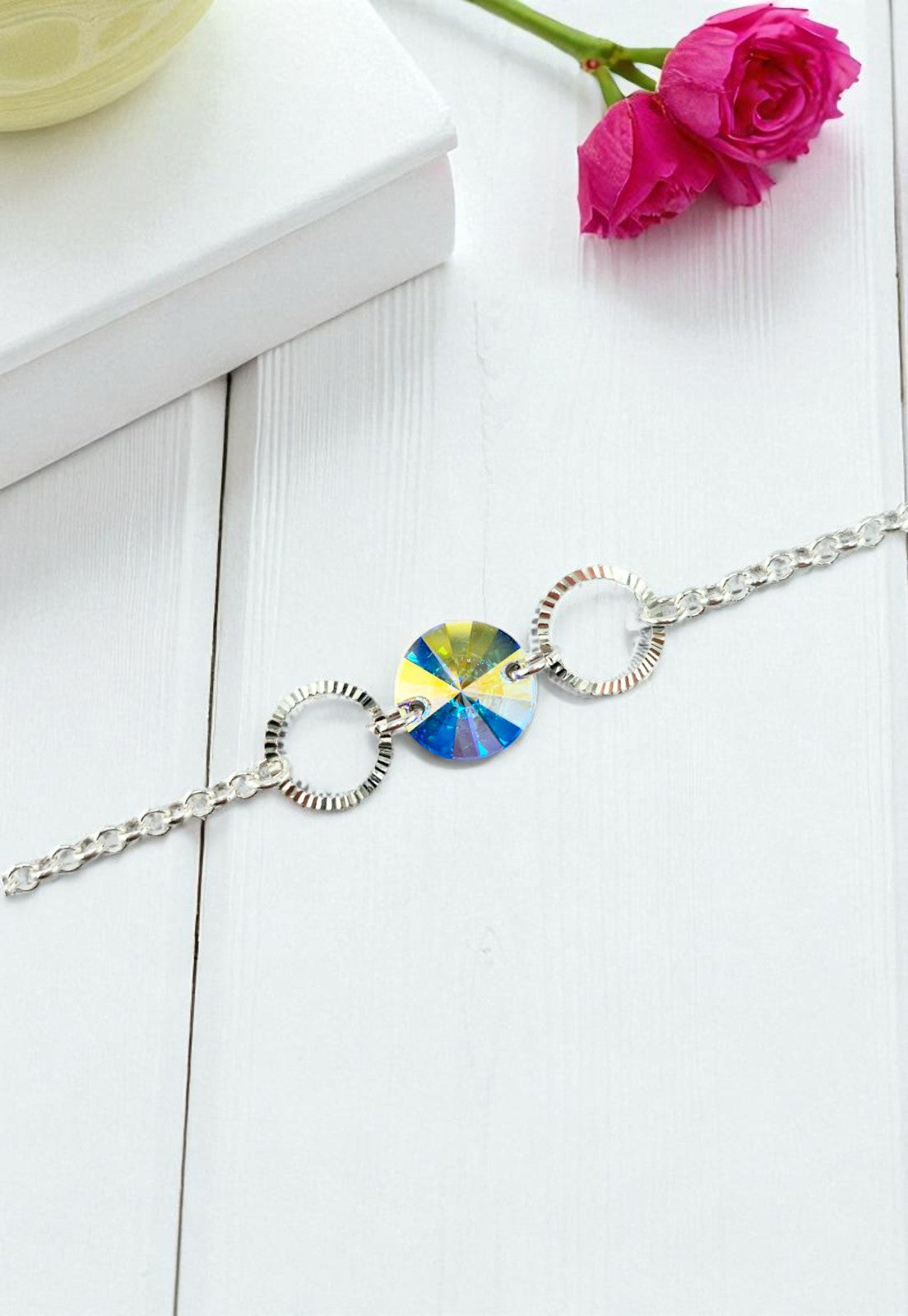 Pulsera Rafaela Boreal Plata Italiana Cristal Genuino