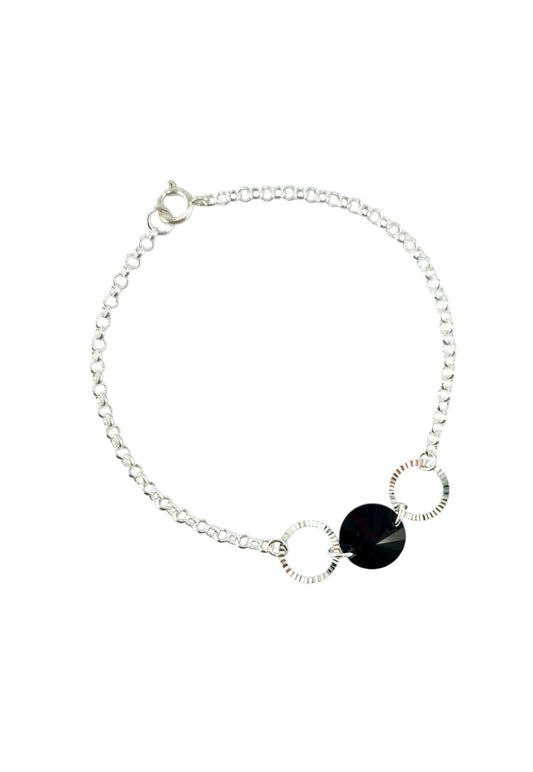 Pulsera Rafaela Black Plata Italiana Cristal Genuino