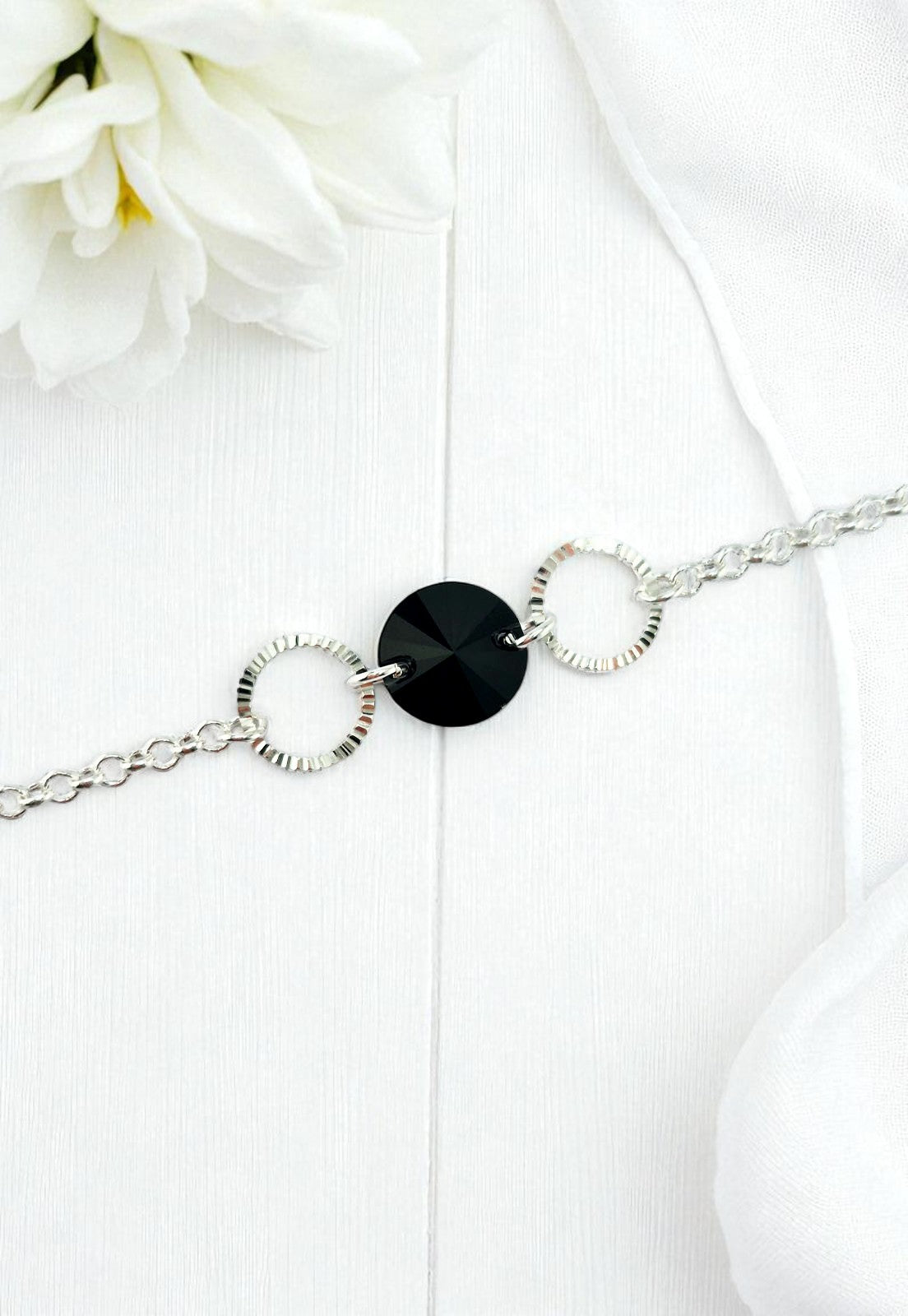 Pulsera Rafaela Black Plata Italiana Cristal Genuino