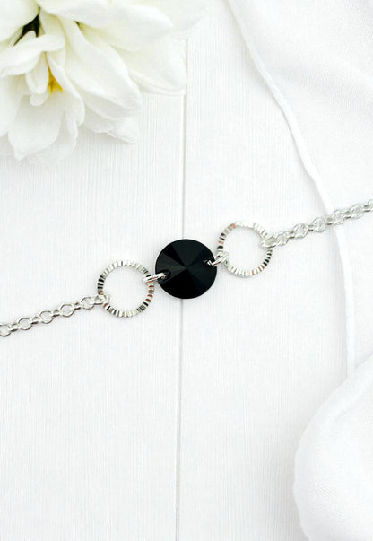 Pulsera Rafaela Black Plata Italiana Cristal Genuino