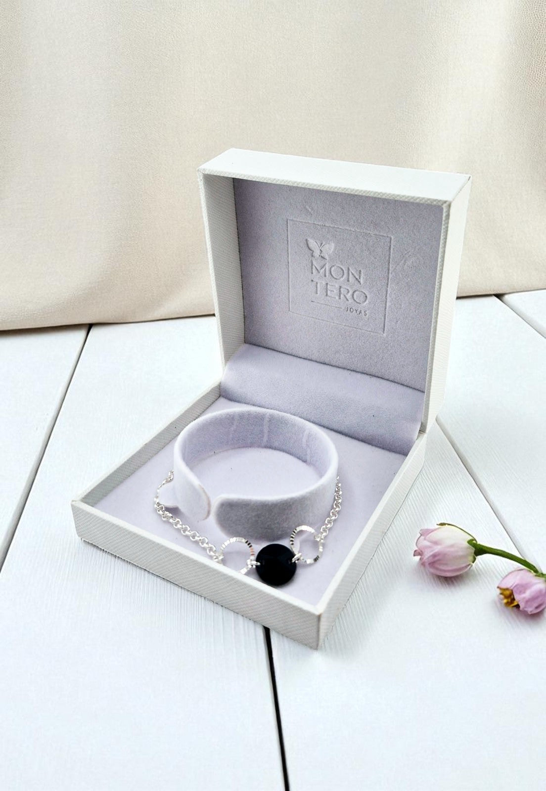 Pulsera Rafaela Black Plata Italiana Cristal Genuino