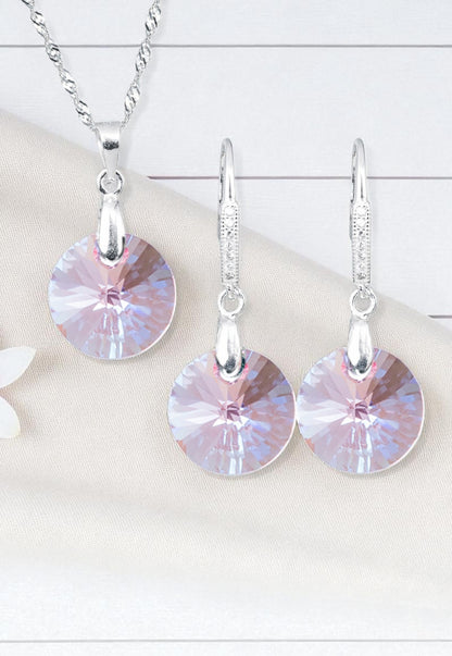 Aros + Collar Conjunto Madrid Plata 925 Cristal Light Rose